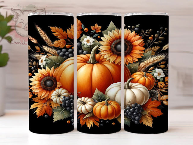 Fall Flowers and Pumpkins 20oz Tumbler Png, Straight & Tapered Tumbler Png, Fall Tumbler Png, Digital Download PNG Sublimation Lara' s Designs 