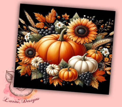 Fall Flowers and Pumpkins 20oz Tumbler Png, Straight & Tapered Tumbler Png, Fall Tumbler Png, Digital Download PNG Sublimation Lara' s Designs 