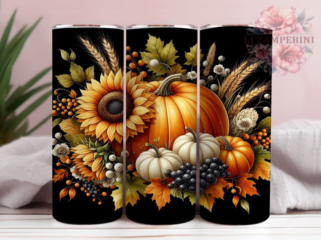 Fall Flowers and Pumpkins 20oz Tumbler Wrap PNG, Fall Flowers Tumbler Png, Straight & Tapered Tumbler Wrap, Instant Digital Download Sublimation Li Zamperini 