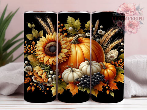 Fall Flowers and Pumpkins 20oz Tumbler Wrap PNG, Fall Flowers Tumbler Png, Straight & Tapered Tumbler Wrap, Instant Digital Download Sublimation Li Zamperini 