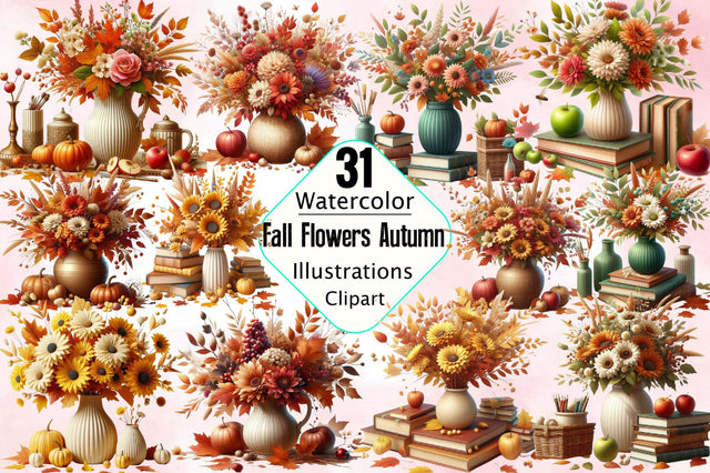 Fall Flowers Autumn Vases, Autumn Decor Sublimation SVGArt 