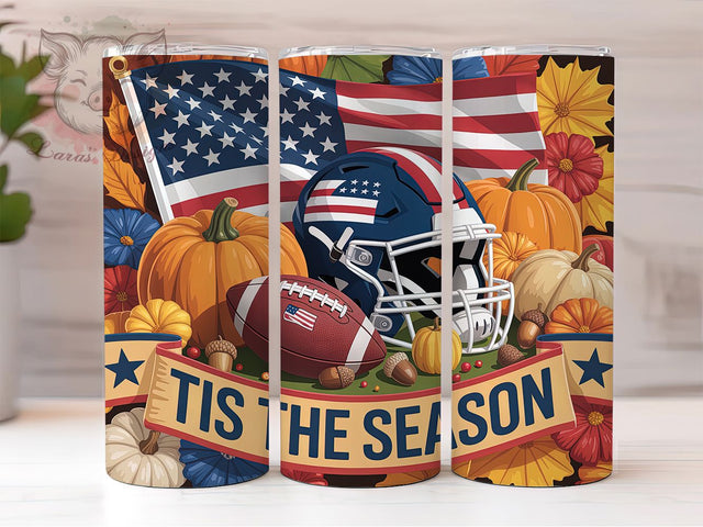 Fall Football Fan Tumbler, Tis The Season Wrap, 20oz Sublimation, Fall Football Cup, Game Day Mug, Autumn Sports Tumbler, Football Fan Drinkware Sublimation Lara' s Designs 