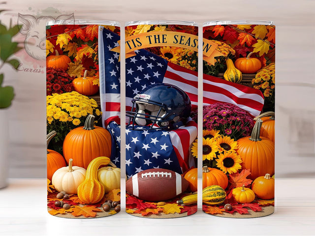 Fall Football Fan Tumbler, Tis The Season Wrap, 20oz Sublimation, Fall Football Cup, Game Day Mug, Autumn Sports Tumbler, Football Fan Drinkware Sublimation Lara' s Designs 