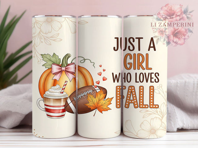 Fall Football Game Day Tumbler Wrap, Fall Football Tumbler, 20oz Skinny Tumbler, Sublimation Download, Just A Girl Who Loves, Game Day Tumbler, Autumn Coffee Png Sublimation Li Zamperini 