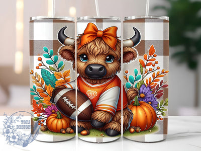 Fall Football Highland Cow Tumbler, Fall Football Wrap, 20oz Sublimation, Autumn Cow Cup, Football Season Mug, Farm Animal Tumbler, Cute Fall Drinkware Sublimation ToriDesigns 