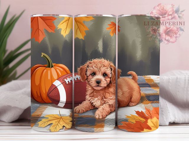 Fall Football Red Poodle Tumbler Wrap, Football Season Wrap, Pumpkin Dog Cup, 20oz Sublimation, Fall Puppy Mug, Autumn Football Tumbler, Cute Dog Drinkware Sublimation Li Zamperini 