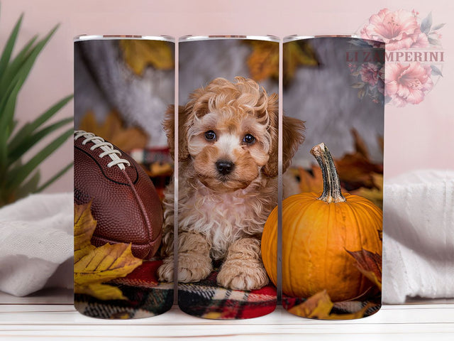 Fall Football Red Poodle Tumbler Wrap, Football Season Wrap, Pumpkin Dog Cup, 20oz Sublimation, Fall Puppy Mug, Autumn Football Tumbler, Cute Dog Drinkware Sublimation Li Zamperini 