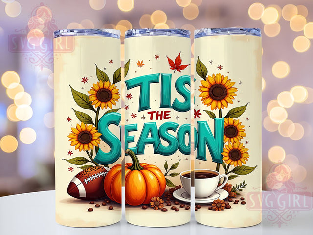 Fall Football Tumbler, Tis The Season Design, 20 oz Tumbler Wrap, Digital Download, Sublimation PNG, Autumn Decor, Football Lover Gift, Holiday Tumbler Sublimation SvggirlplusArt 