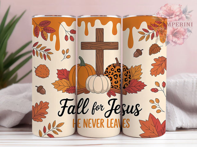 Fall for Jesus 20oz Tumbler, Scripture Verse, Christian Faith, Autumn Theme, Seasonal Wrap, Sublimation Design, PNG File Sublimation Li Zamperini 
