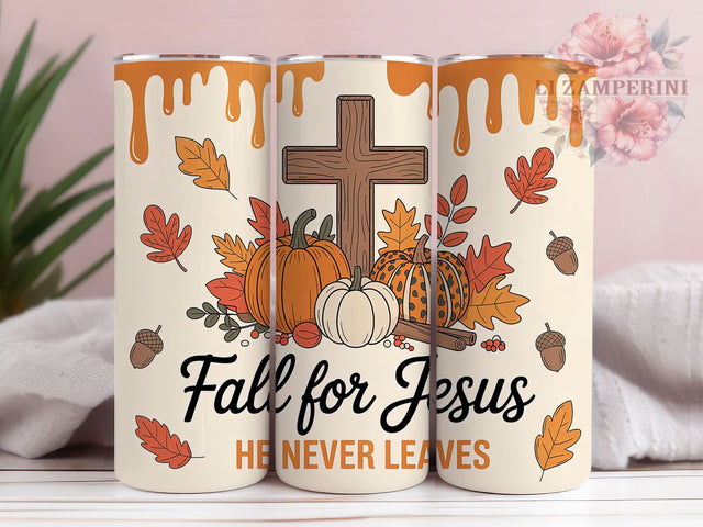 Fall for Jesus 20oz Tumbler, Scripture Verse, Christian Faith, Autumn Theme, Seasonal Wrap, Sublimation Design, PNG File Sublimation Li Zamperini 
