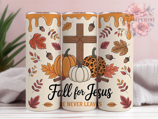 Fall for Jesus 20oz Tumbler, Scripture Verse, Christian Faith, Autumn Theme, Seasonal Wrap, Sublimation Design, PNG File Sublimation Li Zamperini 