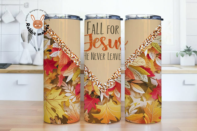 Fall For Jesus He Never Leaves 20 oz Skinny Tumbler Sublimation Design, Cross Pumpkins Tumbler Wrap, PNG File Digital Download Sublimation Rabbitmakies 