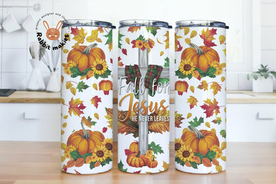 Fall For Jesus He Never Leaves 20 oz Skinny Tumbler Sublimation Design, Cross Pumpkins Tumbler Wrap, PNG File Digital Download Sublimation Rabbitmakies 