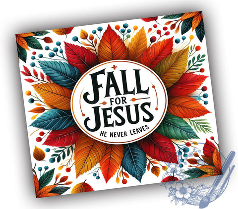 Fall for Jesus He Never Leaves 20oz Skinny Tumbler PNG, Autumn Vibes Tumbler Wrap, Sublimation Design, Straight & Tapered Tumbler Wrap, Instant Digital Download Sublimation ToriDesigns 