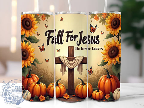 Fall For Jesus He Never Leaves 20oz Skinny Tumbler PNG, Bible Verse Tumbler Wrap, Sublimation Design, Straight & Tapered Tumbler Wrap, Instant Digital Download Sublimation ToriDesigns 