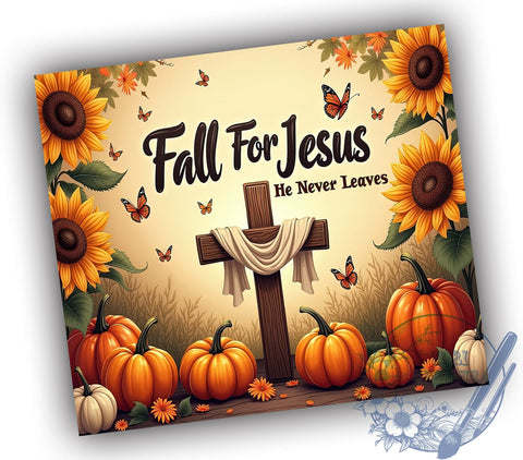 Fall For Jesus He Never Leaves 20oz Skinny Tumbler PNG, Bible Verse Tumbler Wrap, Sublimation Design, Straight & Tapered Tumbler Wrap, Instant Digital Download Sublimation ToriDesigns 