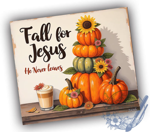 Fall For Jesus He Never Leaves 20oz Skinny Tumbler PNG, Bible Verse Tumbler Wrap, Sublimation Design, Straight & Tapered Tumbler Wrap, Instant Digital Download Sublimation ToriDesigns 