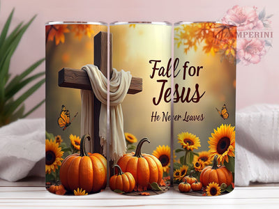 Fall for Jesus He Never Leaves 20oz Tumbler Wrap PNG, Christian Tumbler PNG Sublimation Design, Straight & Tapered Tumbler Wrap, Instant Digital Download Sublimation Li Zamperini 
