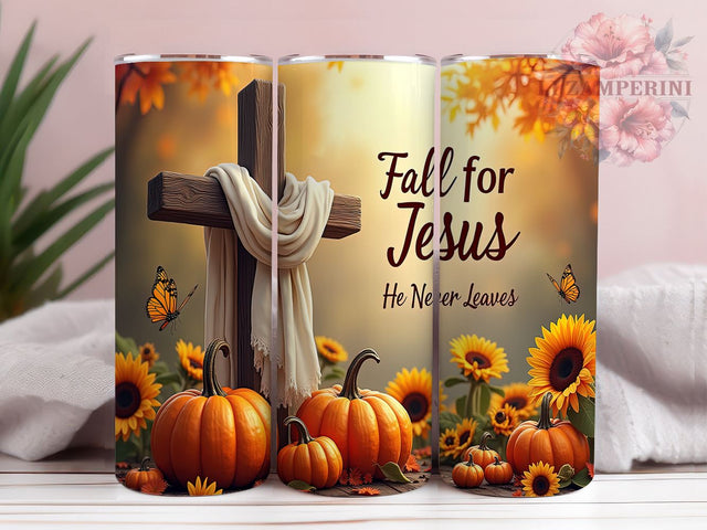 Fall for Jesus He Never Leaves 20oz Tumbler Wrap PNG, Christian Tumbler PNG Sublimation Design, Straight & Tapered Tumbler Wrap, Instant Digital Download Sublimation Li Zamperini 
