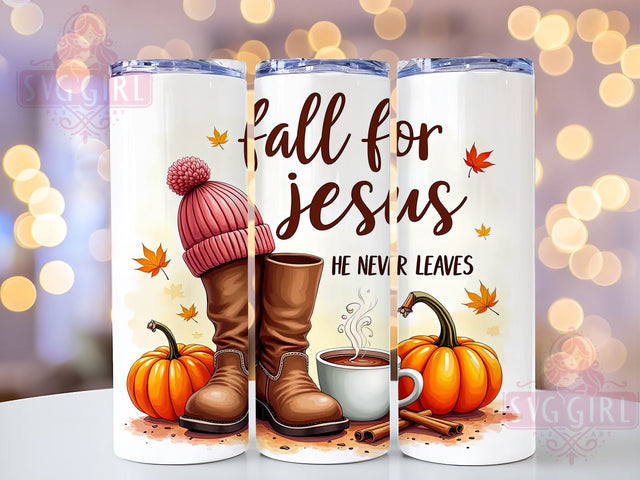 Fall For Jesus He Never Leaves 20oz Tumbler Wrap Sublimation Design, Straight Tapered Tumbler Wrap, Christian Tumbler Png, Instant Digital Download Sublimation SvggirlplusArt 