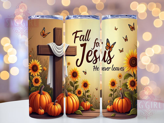 Fall For Jesus He Never Leaves 20oz Tumbler Wrap Sublimation Design, Straight Tapered Tumbler Wrap, Christian Tumbler Png, Instant Digital Download Sublimation SvggirlplusArt 