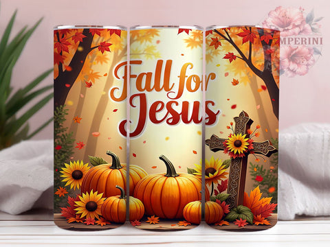 Fall for Jesus Tumbler, Pumpkin Design, Christian Drinkware, 20oz Tumbler, Sublimation Wrap, Autumn Decor, Religious Gifts Sublimation Li Zamperini 