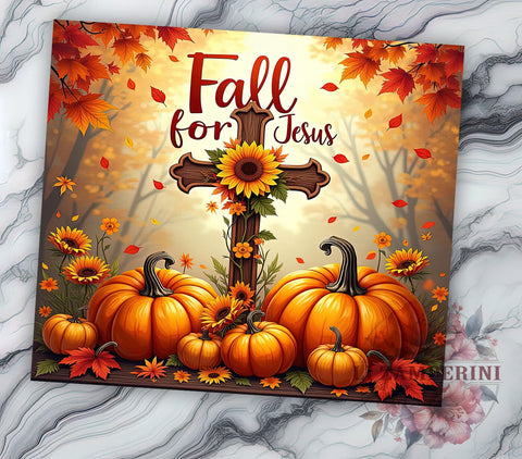 Fall for Jesus Tumbler, Pumpkin Design, Christian Drinkware, 20oz Tumbler, Sublimation Wrap, Autumn Decor, Religious Gifts Sublimation Li Zamperini 