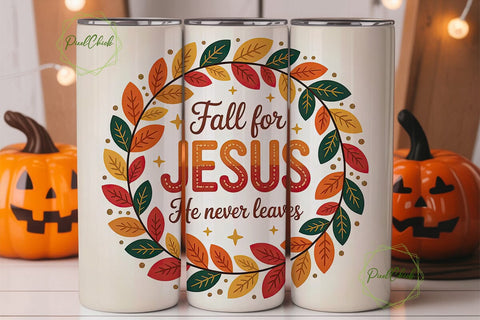 Fall for Jesus Tumbler Wrap PNG Sublimation PixelChick 