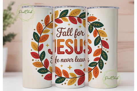 Fall for Jesus Tumbler Wrap PNG Sublimation PixelChick 