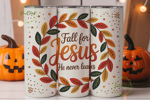 Fall for Jesus Tumbler Wrap PNG Sublimation PixelChick 