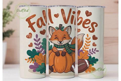 Fall Fox Vibes 20oz Tumbler Wrap Sublimation PixelChick 