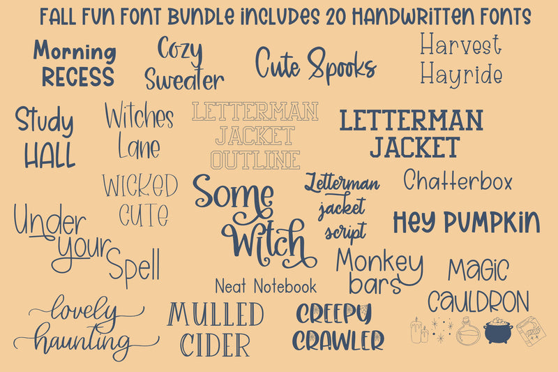 Letras Fall Fun Fall Fun Font Bundle, Halloween Fonts, Back-to-School Fonts - So Fontsy