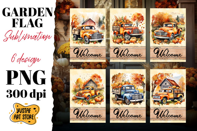 Fall garden flag Bundle . Fall truck sublimation 6 design Sublimation Yustaf Art Store 