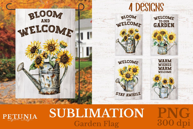 Fall Garden Flag | Sunflowers Garden Flag Sublimation Petunia Digital Design 