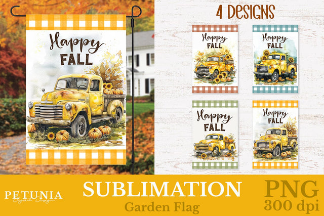 Fall Garden Flag | Vintage Truck Welcome Garden Flag Sublimation Petunia Digital Design 