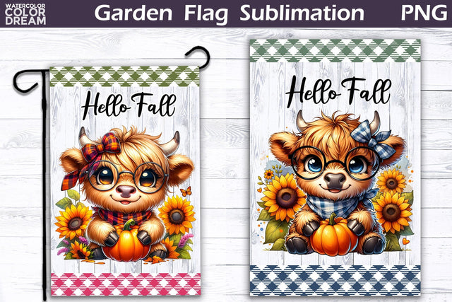 Fall Garden Flag Welcome | Cow Pumpkin Garden Flag Sublimation WatercolorColorDream 