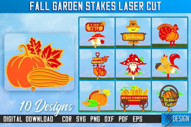 Fall Garden Stakes Bundle | Garden Decoration | Lawn Stakes | Harvest | CNC Files SVG Fly Design 