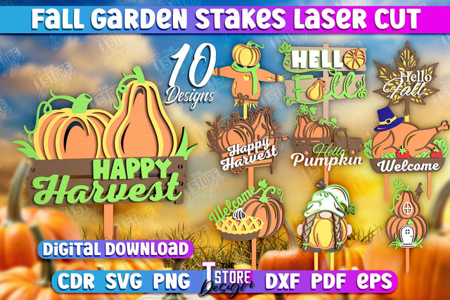 Fall Garden Stakes Bundle | Garden Decoration | Lawn Stakes | Harvest Season | Plant Stake | CNC Files SVG The T Store Design 