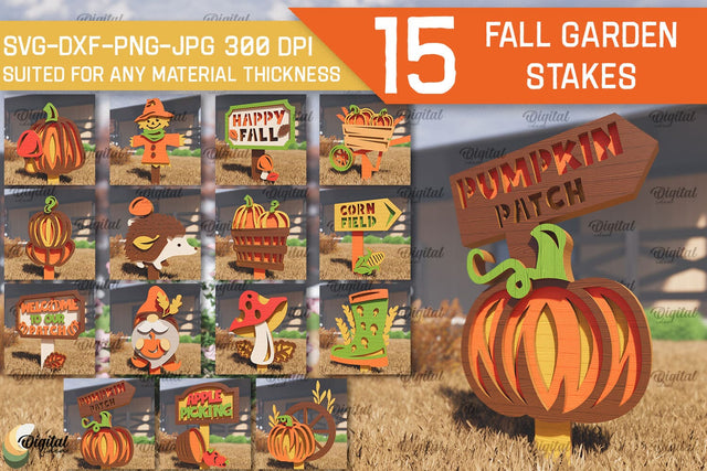 Fall Garden Stakes Laser Cut Bundle. Garden Signs SVG Design SVG Evgenyia Guschina 