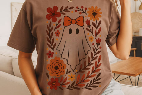 Fall Ghost Boho Halloween PNG| Boho Floral Fall Sublimation Png. Sublimation CosmosFineArt 