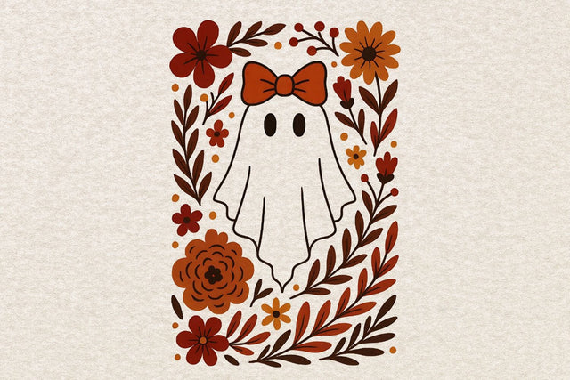 Fall Ghost Boho Halloween PNG| Boho Floral Fall Sublimation Png. Sublimation CosmosFineArt 