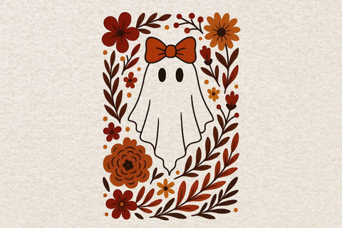 Fall Ghost Boho Halloween PNG| Boho Floral Fall Sublimation Png. Sublimation CosmosFineArt 