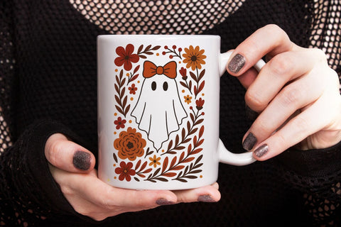 Fall Ghost Boho Halloween PNG| Boho Floral Fall Sublimation Png. Sublimation CosmosFineArt 