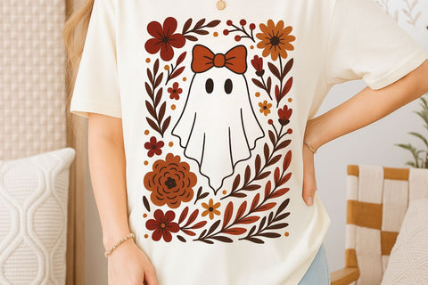 Fall Ghost Boho Halloween PNG| Boho Floral Fall Sublimation Png. Sublimation CosmosFineArt 