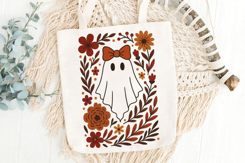 Fall Ghost Boho Halloween PNG| Boho Floral Fall Sublimation Png. Sublimation CosmosFineArt 