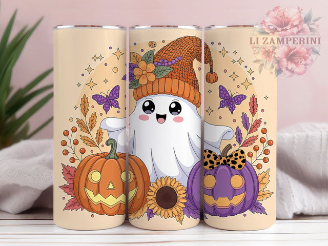 Fall Ghost Floral Pumpkin Tumbler Wrap, Floral Pumpkin Mug, Autumn Ghost Art, 20Oz Tumbler Wrap, Sublimation Design, Spooky Fall Drinkware, Cute Halloween Print Sublimation Li Zamperini 