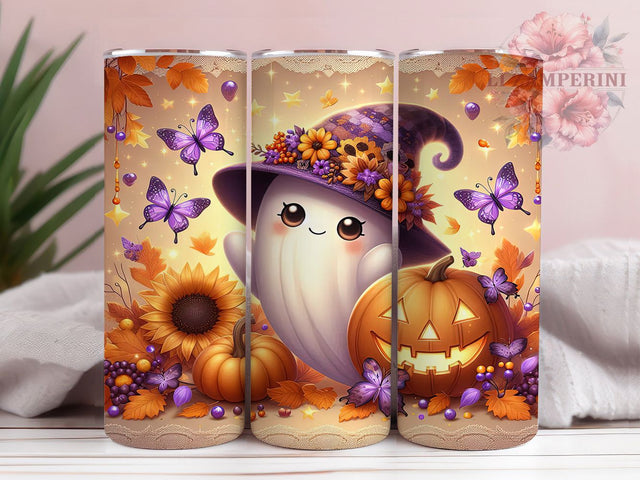 Fall Ghost Floral Pumpkin Tumbler Wrap, Floral Pumpkin Mug, Autumn Ghost Art, 20Oz Tumbler Wrap, Sublimation Design, Spooky Fall Drinkware, Cute Halloween Print Sublimation Li Zamperini 