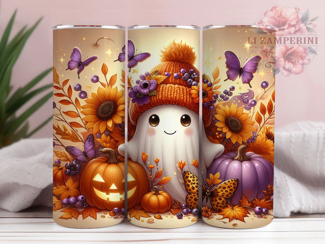 Fall Ghost Floral Pumpkin Tumbler Wrap, Floral Pumpkin Mug, Autumn Ghost Art, 20Oz Tumbler Wrap, Sublimation Design, Spooky Fall Drinkware, Cute Halloween Print Sublimation Li Zamperini 
