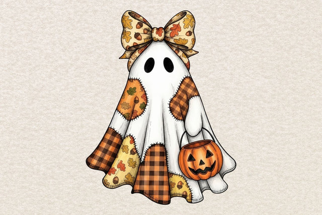Fall Ghost Patchwork PNG| Halloween Patchwork Ghost Sublimation Png. Sublimation CosmosFineArt 
