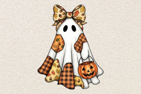 Fall Ghost Patchwork PNG| Halloween Patchwork Ghost Sublimation Png. Sublimation CosmosFineArt 